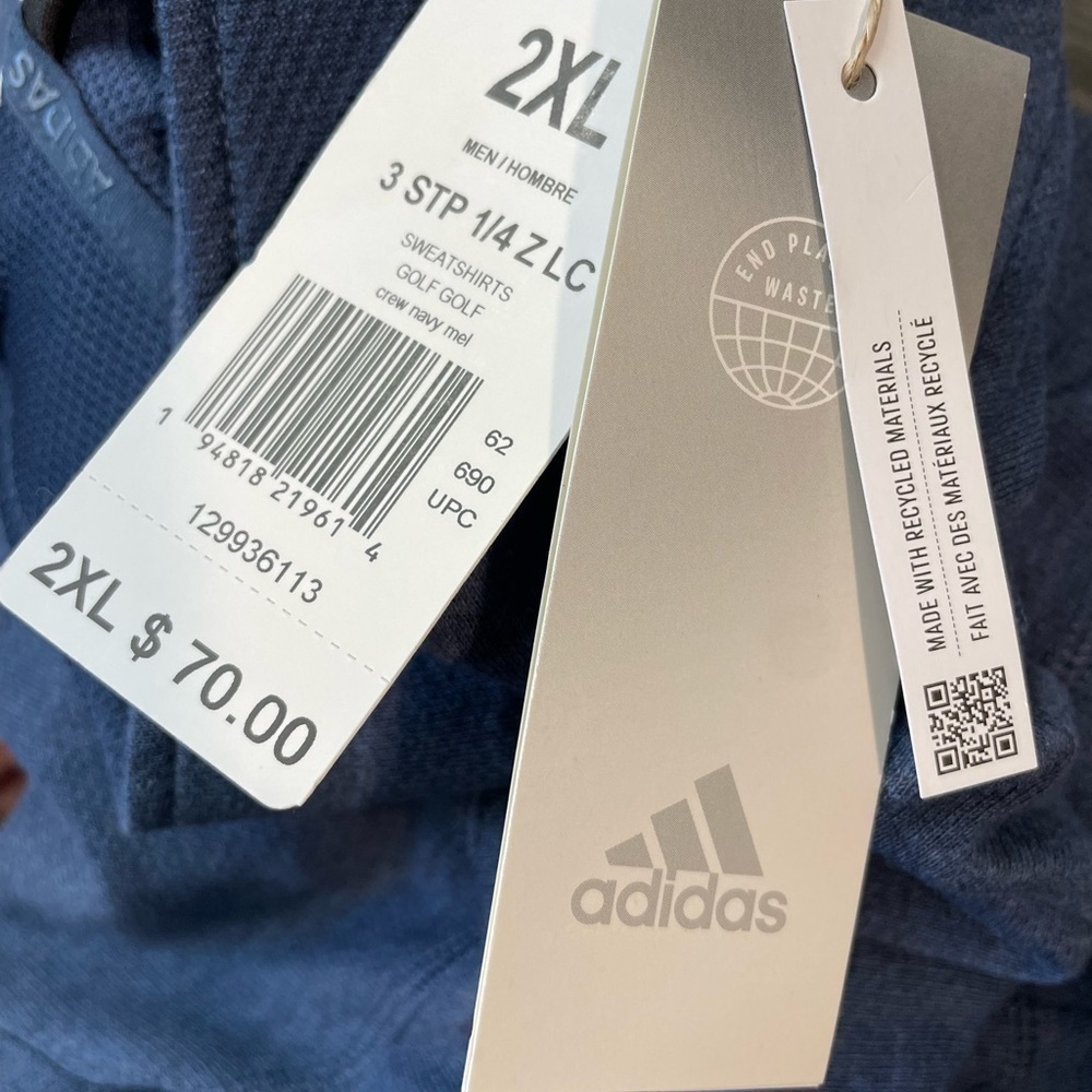 Adidas Men's 2XL 3-Stripes 1/4 Zip Pullover Blue NWT - Picture 4 of 11